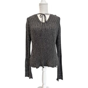 Roxy Charcoal Gray Hooded Knit Sweater Womens L Boho Surf Pullover Casual
